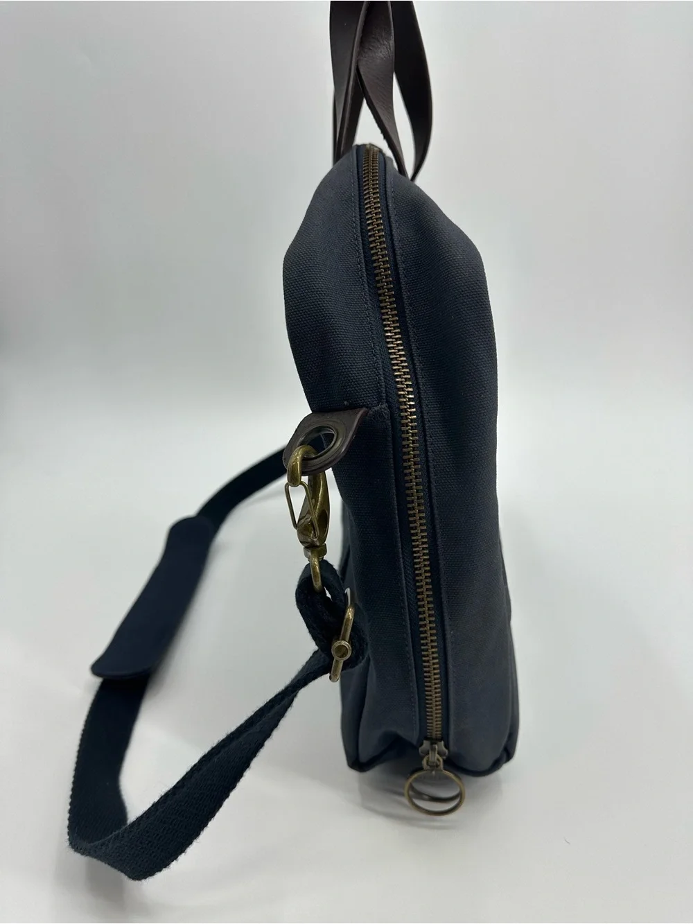 Lands' End Black Canvas Laptop Bag with Brown Leather Handles